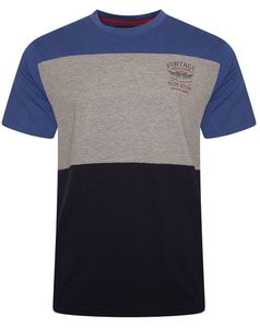 KAM – Cut-and-Sew-T-Shirt mit Print, Blau